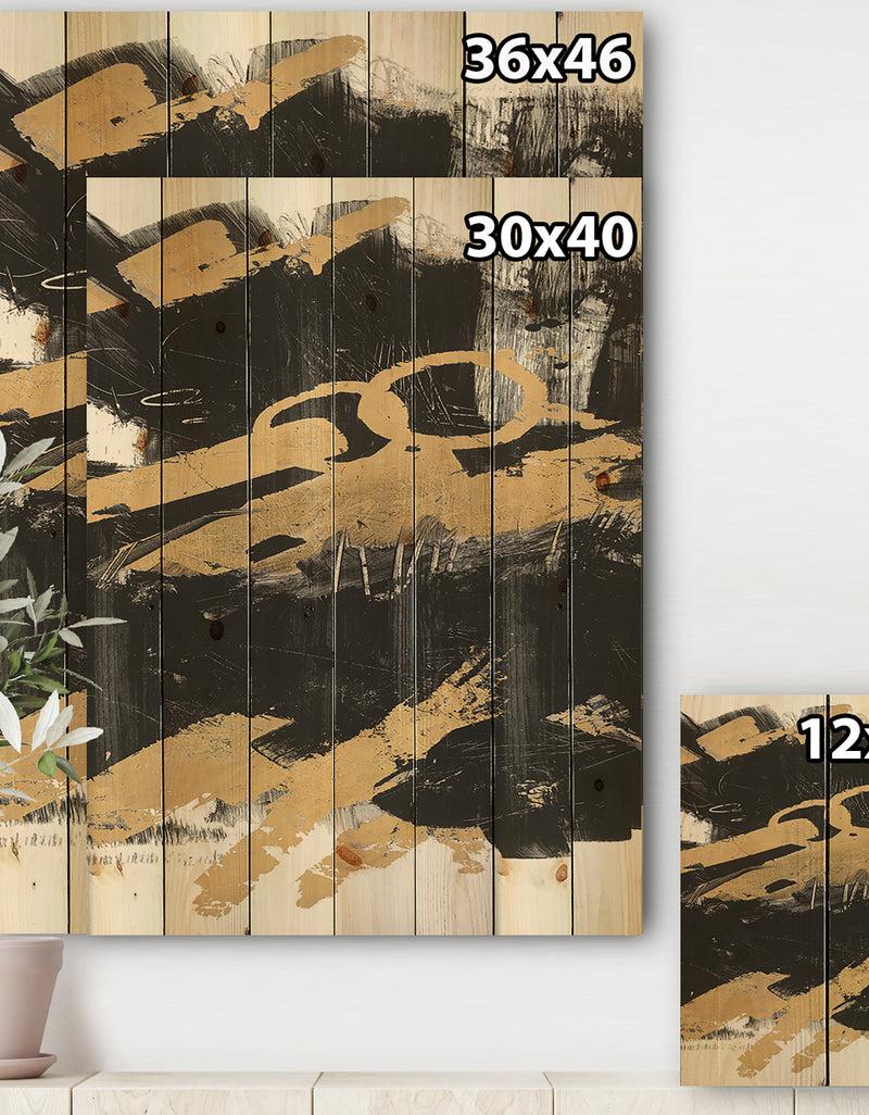 DesignQ Gold And Black Drift IV - Glam Print On Natural Pine Wood