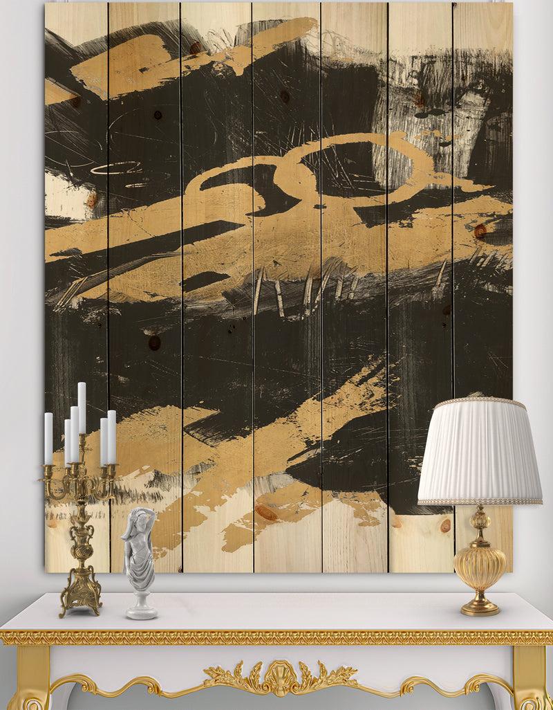 DesignQ Gold and Black drift IV - Glam Print on Natural Pine Wood