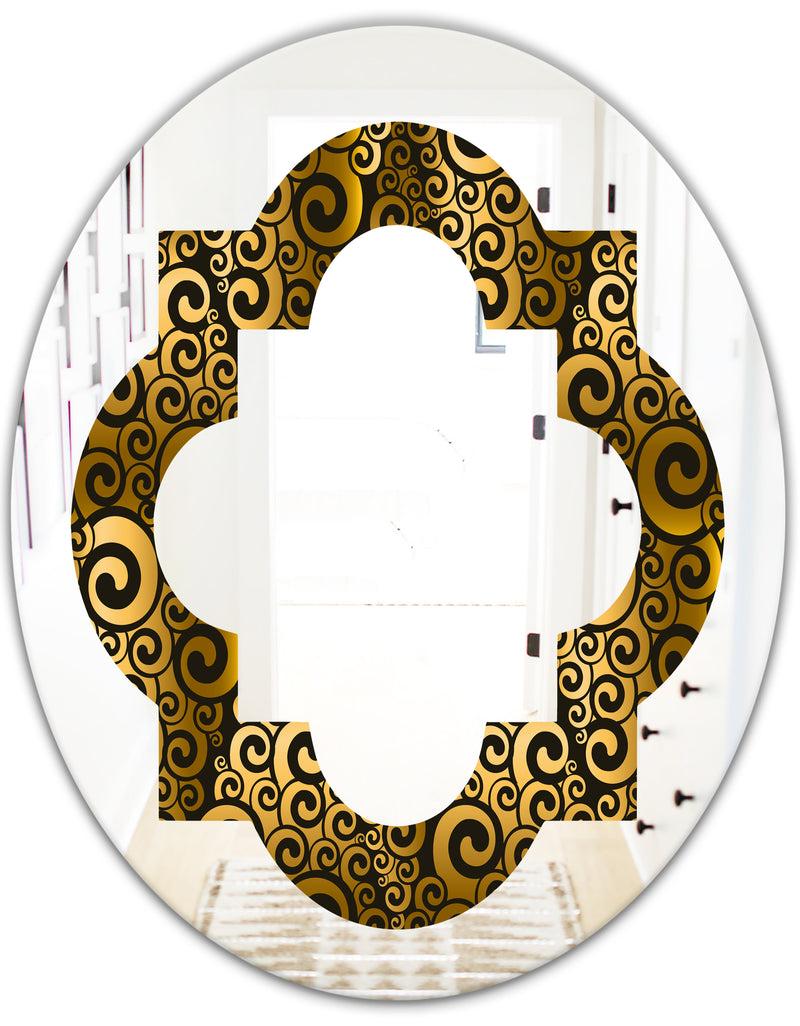 DesignQ Gold And Black Swirl I - Modern Round Or Oval Wall Mirror - Quatrefoil