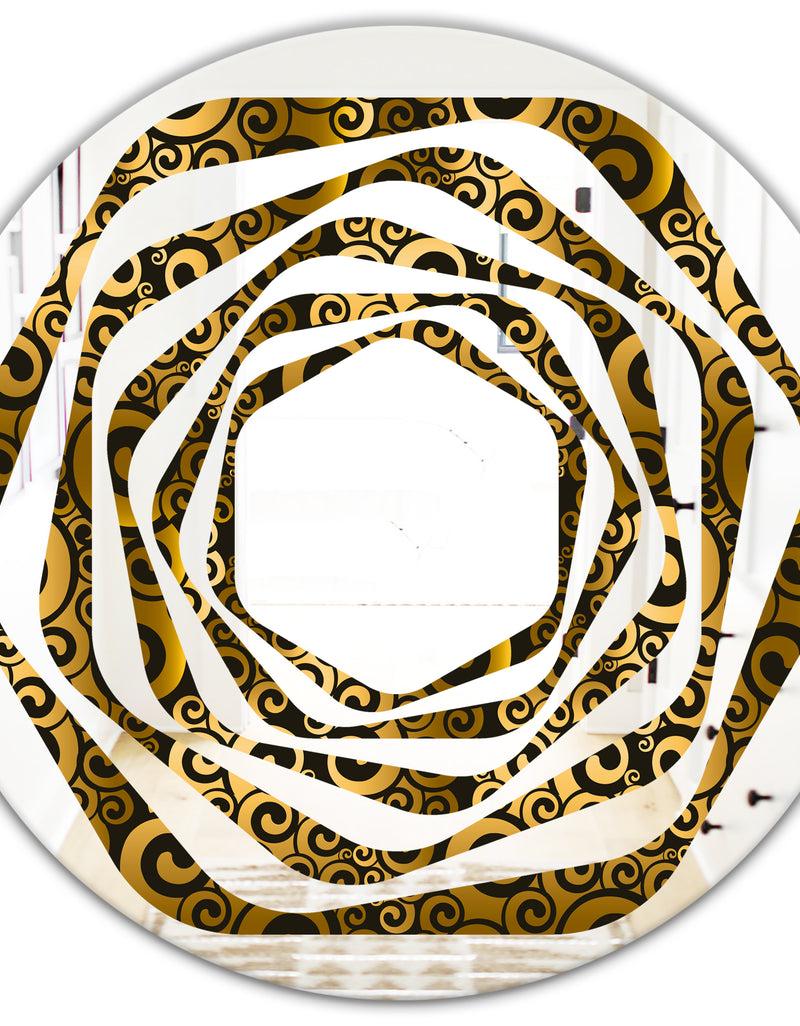 DesignQ Gold And Black Swirl I - Modern Round Or Oval Wall Mirror - Whirl