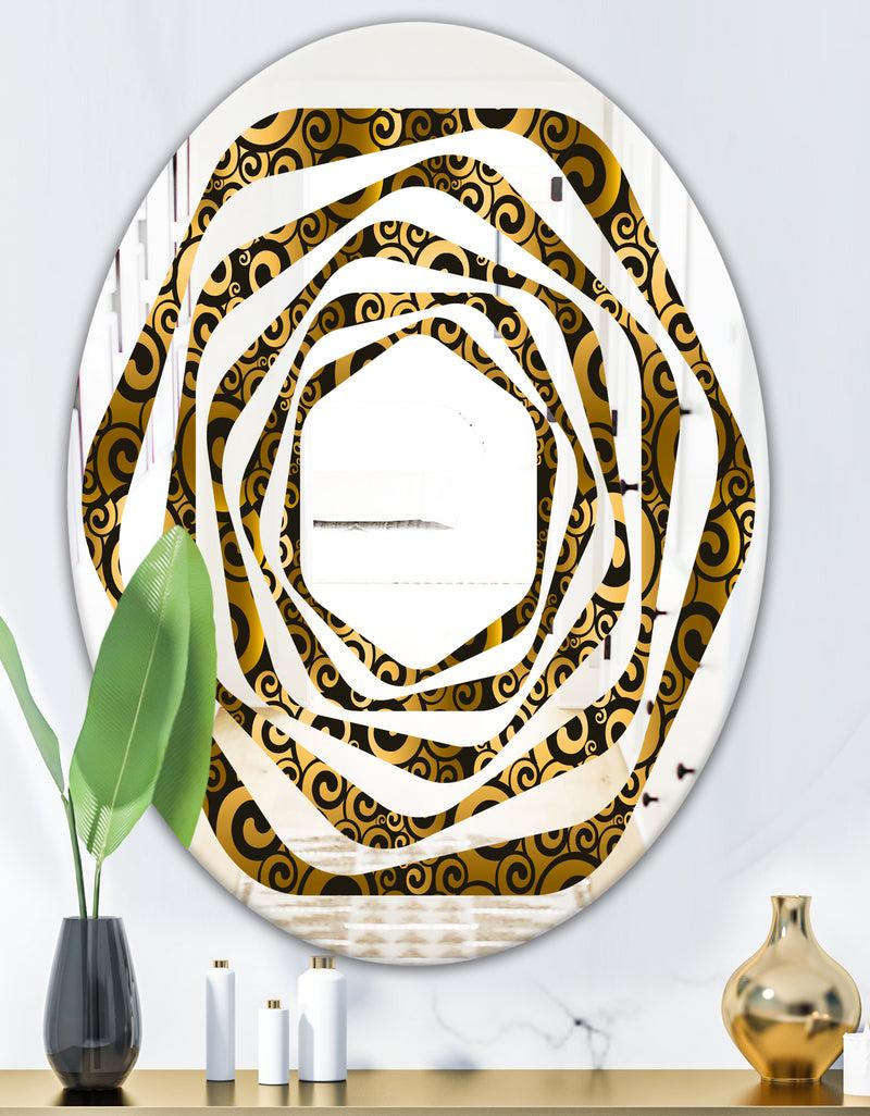 DesignQ Gold And Black Swirl I - Modern Round Or Oval Wall Mirror - Whirl