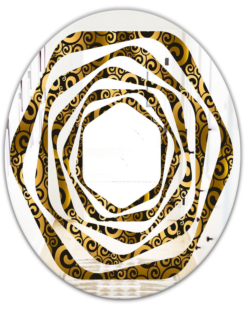 DesignQ Gold And Black Swirl I - Modern Round Or Oval Wall Mirror - Whirl