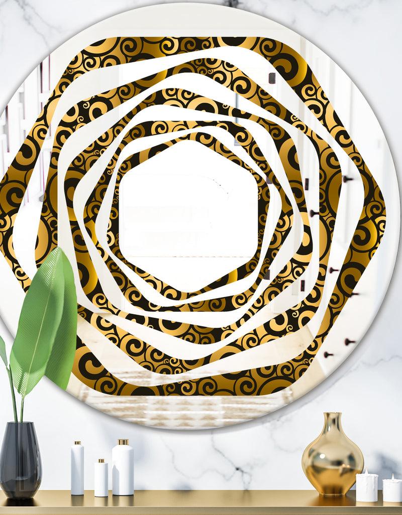 DesignQ Gold and Black Swirl I - Modern Round or Oval Wall Mirror - Whirl