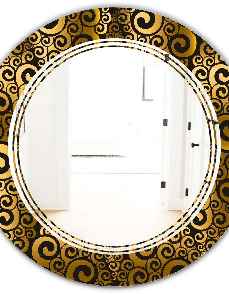 DesignQ Gold And Black Swirl I - Modern Round Or Oval Wall Mirror - Triple C