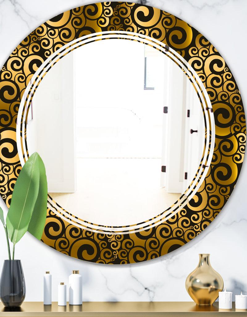 DesignQ Gold and Black Swirl I - Modern Round or Oval Wall Mirror - Triple C