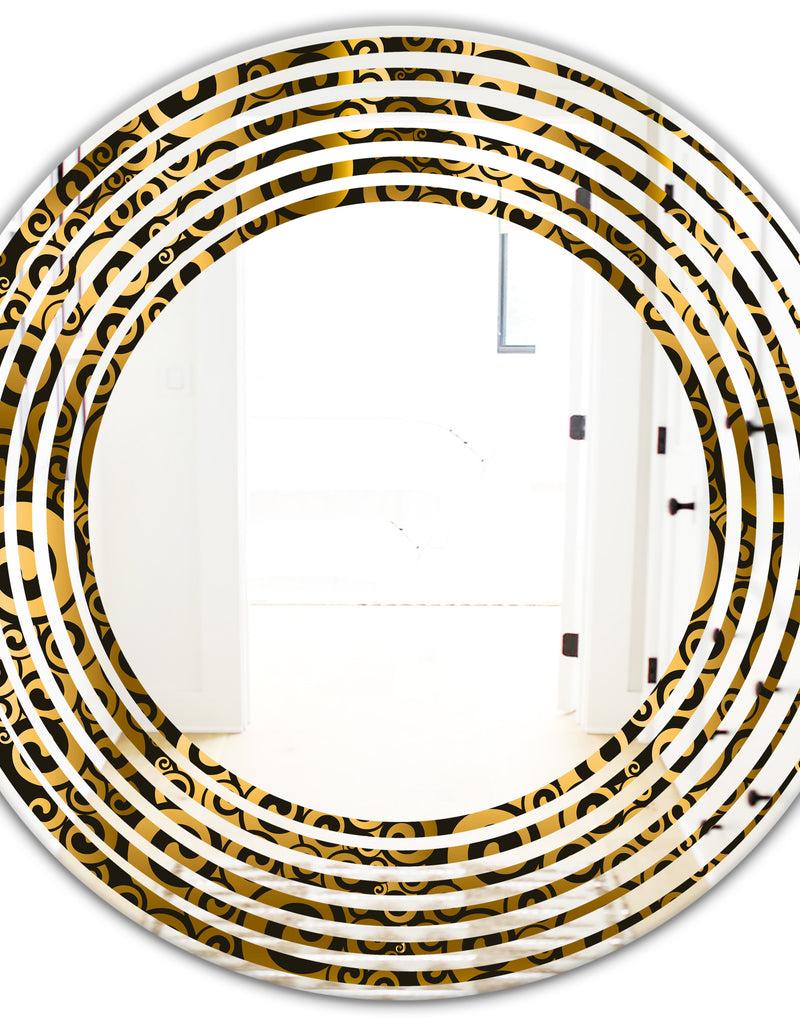 DesignQ Gold And Black Swirl I - Modern Round Or Oval Wall Mirror - Wave