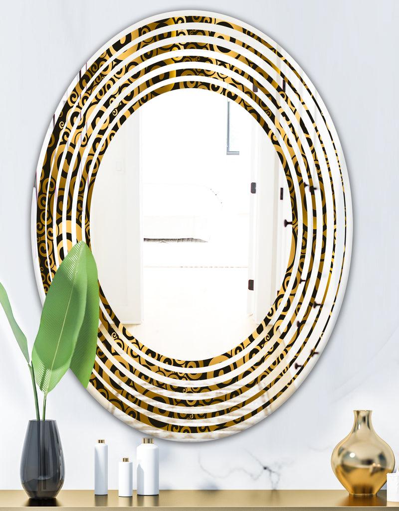 DesignQ Gold And Black Swirl I - Modern Round Or Oval Wall Mirror - Wave