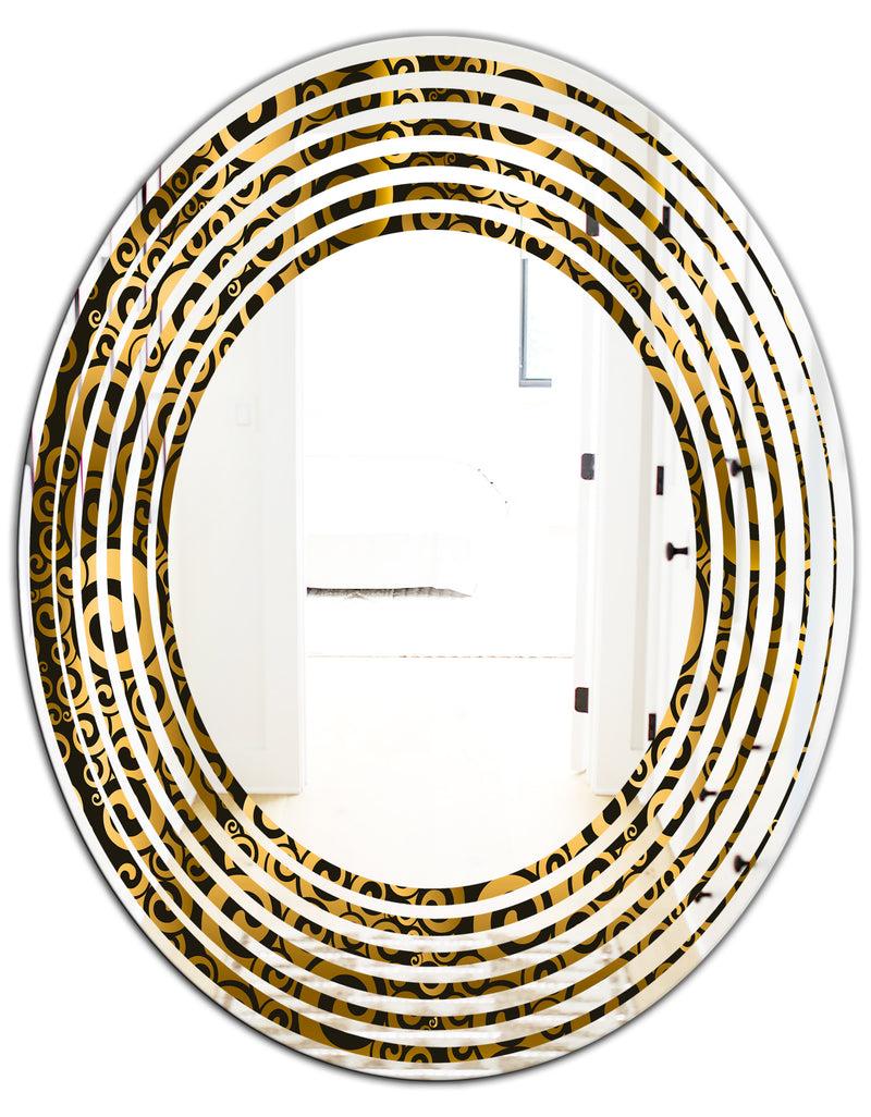 DesignQ Gold And Black Swirl I - Modern Round Or Oval Wall Mirror - Wave
