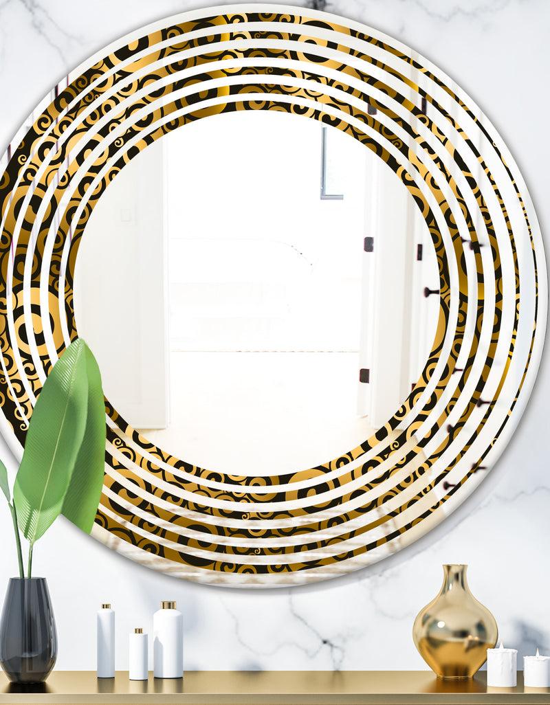 DesignQ Gold and Black Swirl I - Modern Round or Oval Wall Mirror - Wave
