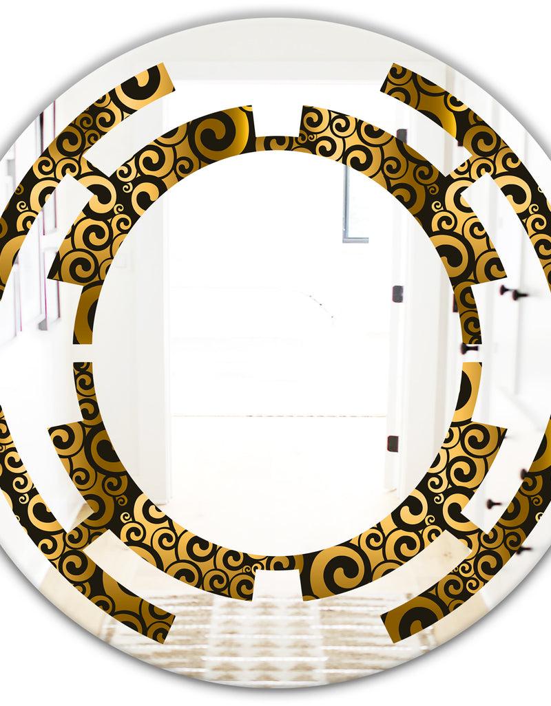 DesignQ Gold And Black Swirl I - Modern Round Or Oval Wall Mirror - Space