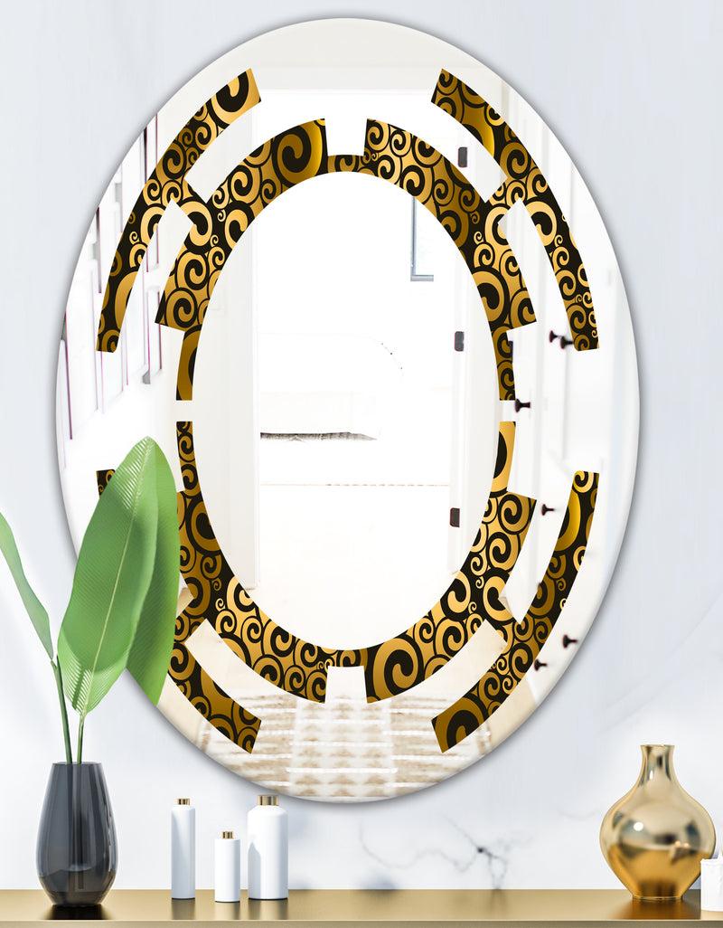 DesignQ Gold And Black Swirl I - Modern Round Or Oval Wall Mirror - Space