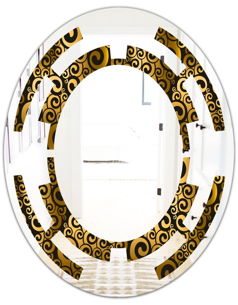 DesignQ Gold And Black Swirl I - Modern Round Or Oval Wall Mirror - Space