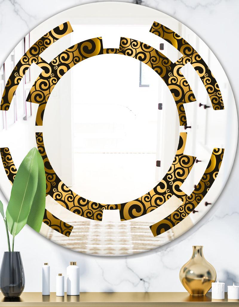 DesignQ Gold and Black Swirl I - Modern Round or Oval Wall Mirror - Space