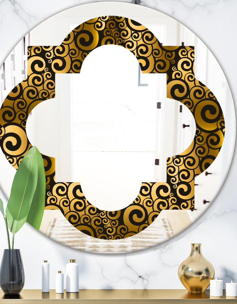 DesignQ Gold and Black Swirl I - Modern Round or Oval Wall Mirror - Quatrefoil