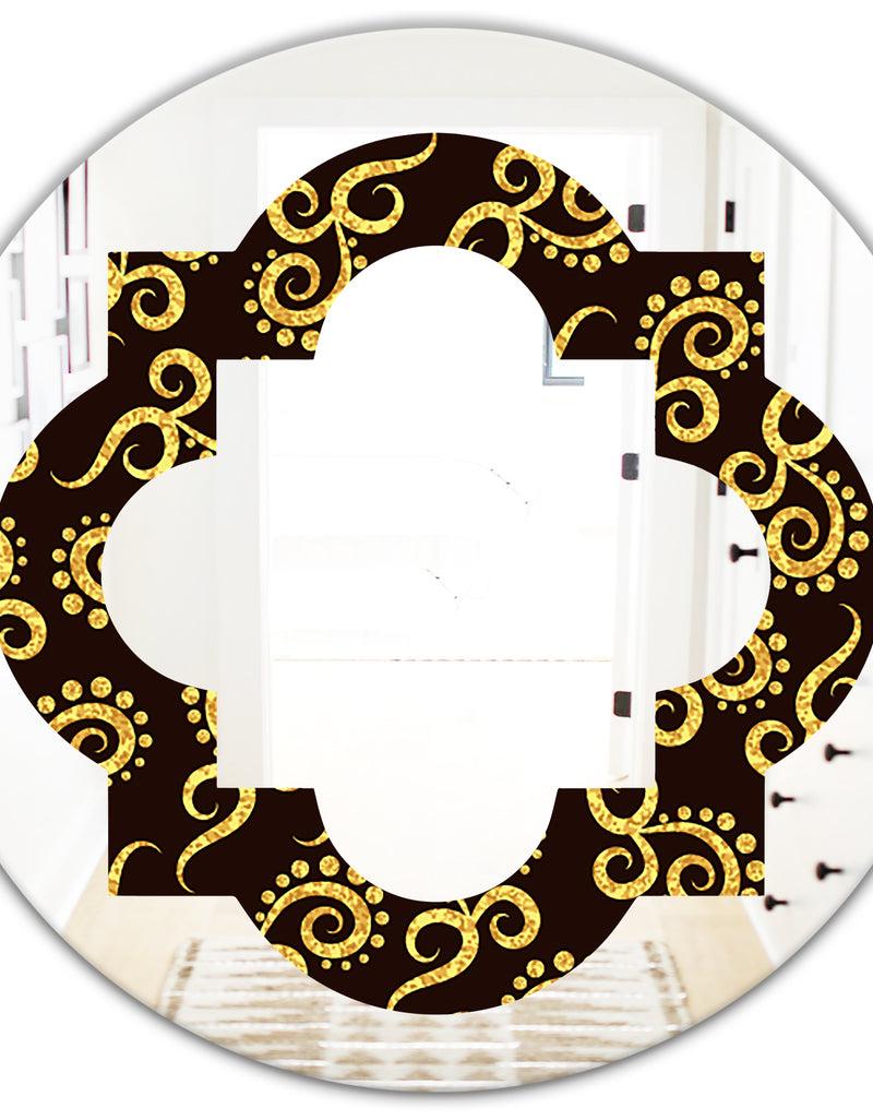DesignQ Gold And Black Swirl II - Modern Round Or Oval Wall Mirror - Quatrefoil