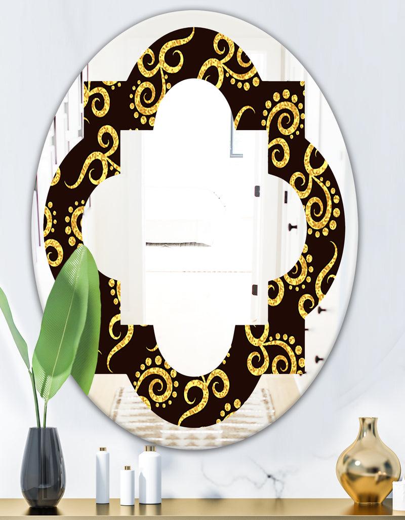 DesignQ Gold And Black Swirl II - Modern Round Or Oval Wall Mirror - Quatrefoil