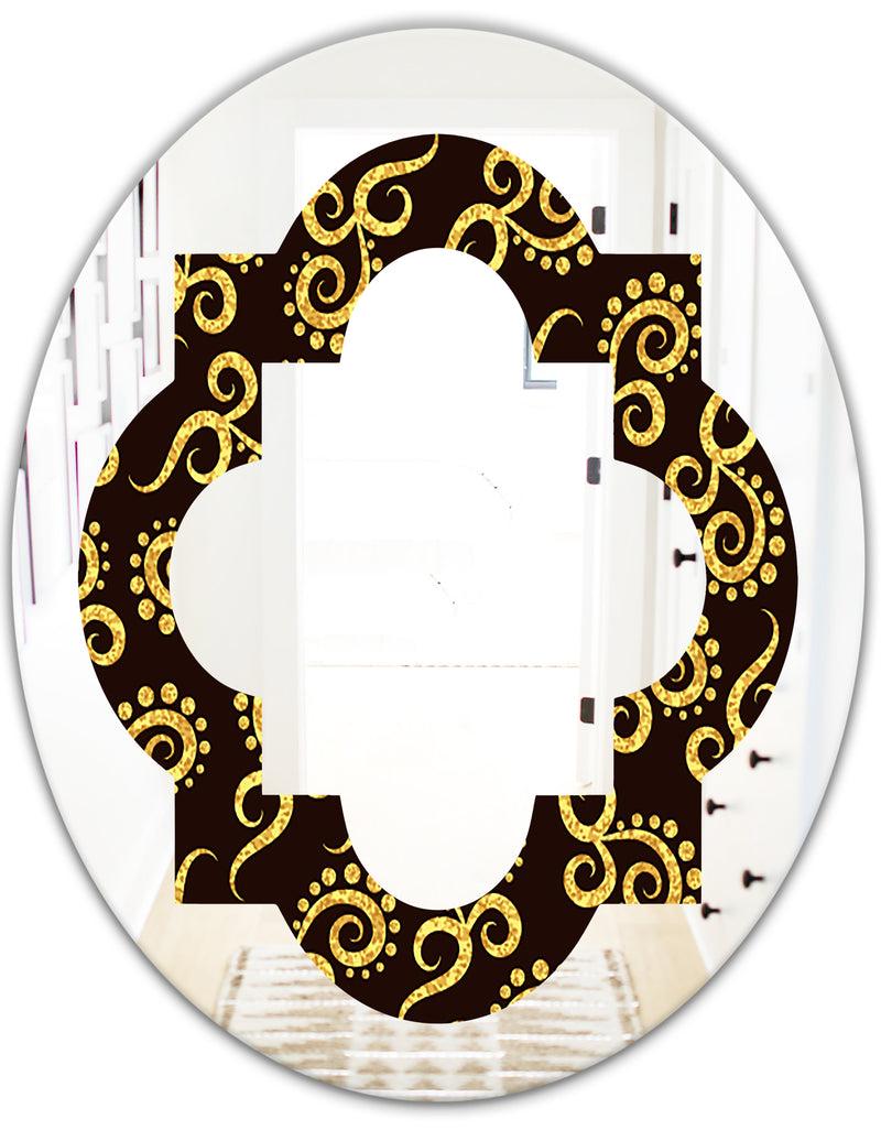 DesignQ Gold And Black Swirl II - Modern Round Or Oval Wall Mirror - Quatrefoil