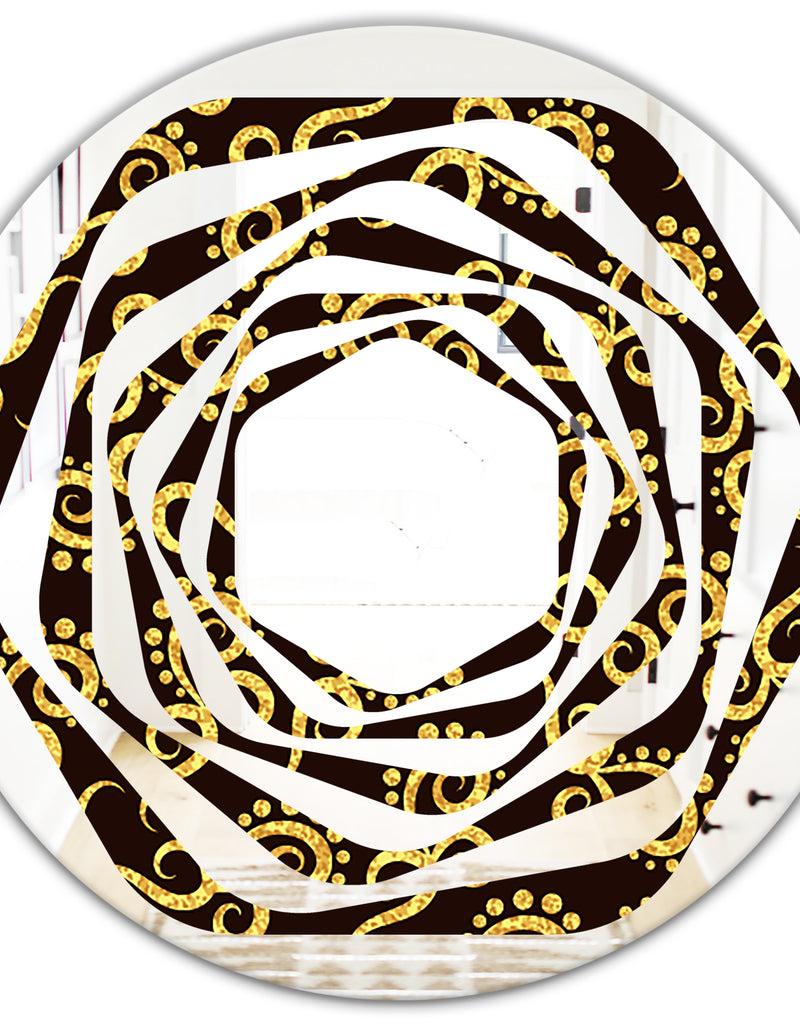 DesignQ Gold And Black Swirl II - Modern Round Or Oval Wall Mirror - Whirl