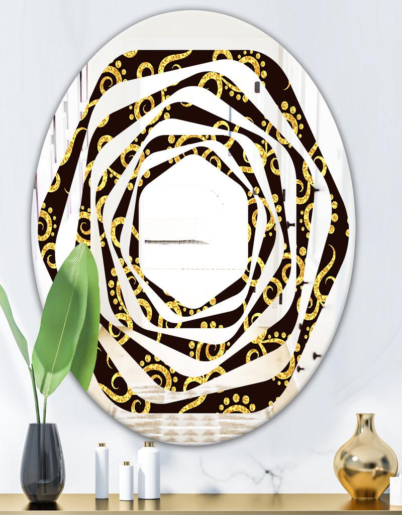 DesignQ Gold And Black Swirl II - Modern Round Or Oval Wall Mirror - Whirl