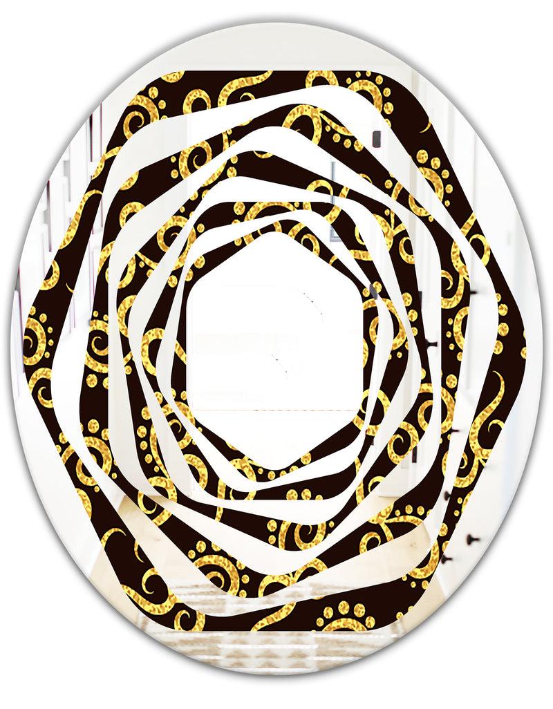 DesignQ Gold And Black Swirl II - Modern Round Or Oval Wall Mirror - Whirl
