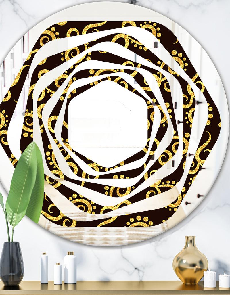 DesignQ Gold and Black Swirl II - Modern Round or Oval Wall Mirror - Whirl