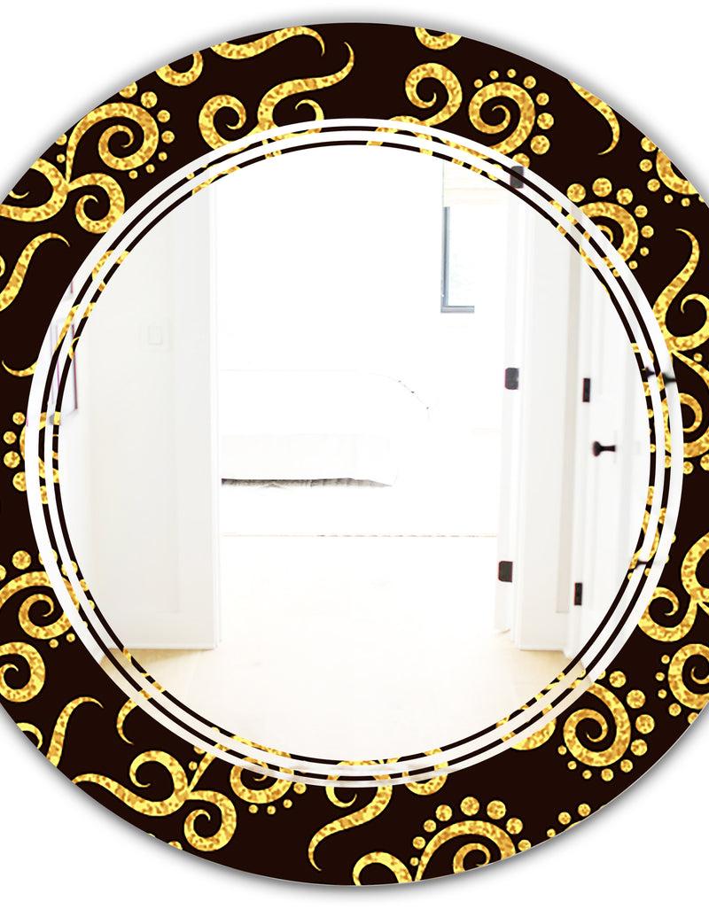 DesignQ Gold And Black Swirl II - Modern Round Or Oval Wall Mirror - Triple C