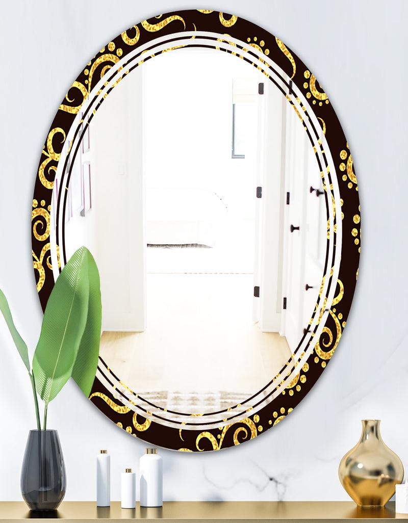DesignQ Gold And Black Swirl II - Modern Round Or Oval Wall Mirror - Triple C