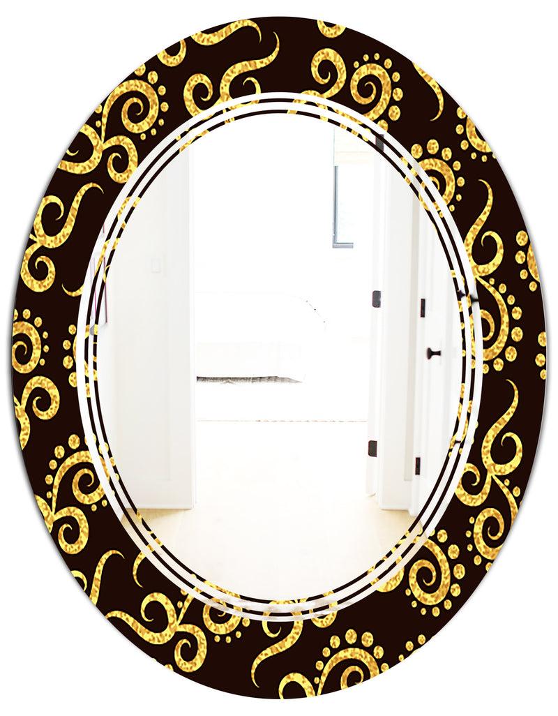 DesignQ Gold And Black Swirl II - Modern Round Or Oval Wall Mirror - Triple C