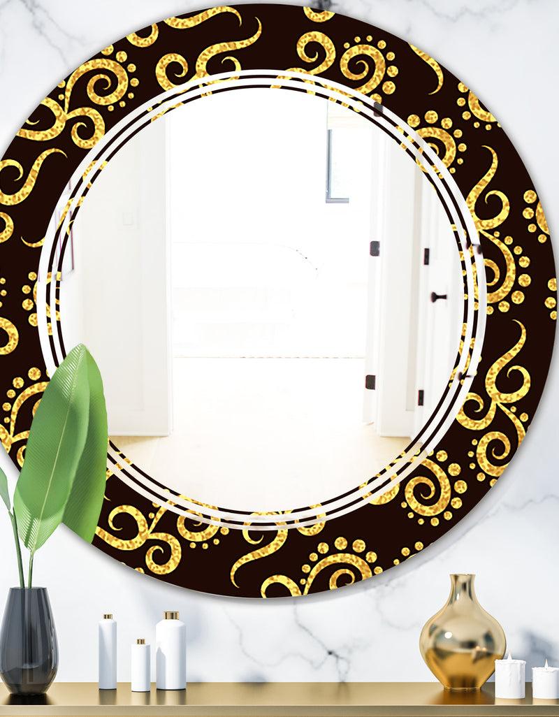 DesignQ Gold and Black Swirl II - Modern Round or Oval Wall Mirror - Triple C