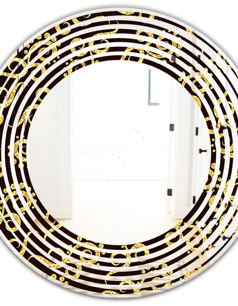 DesignQ Gold And Black Swirl II - Modern Round Or Oval Wall Mirror - Wave