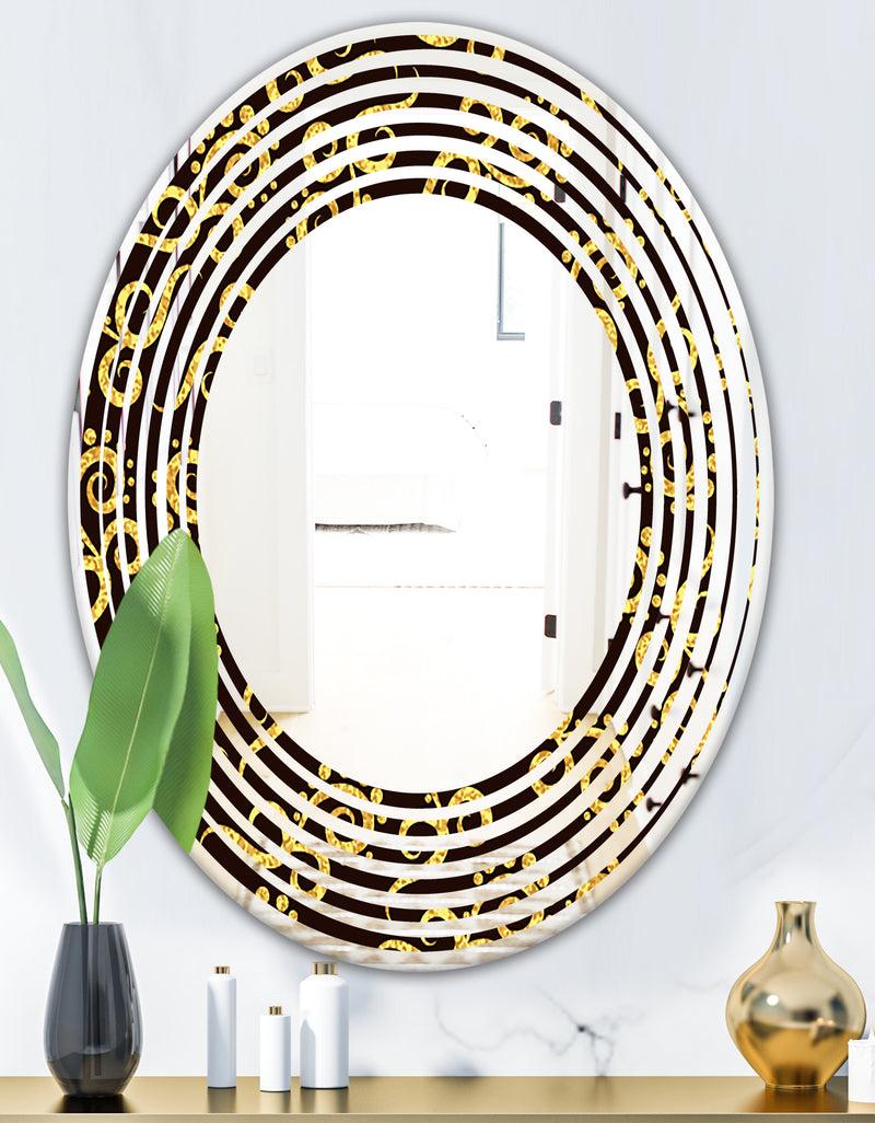 DesignQ Gold And Black Swirl II - Modern Round Or Oval Wall Mirror - Wave