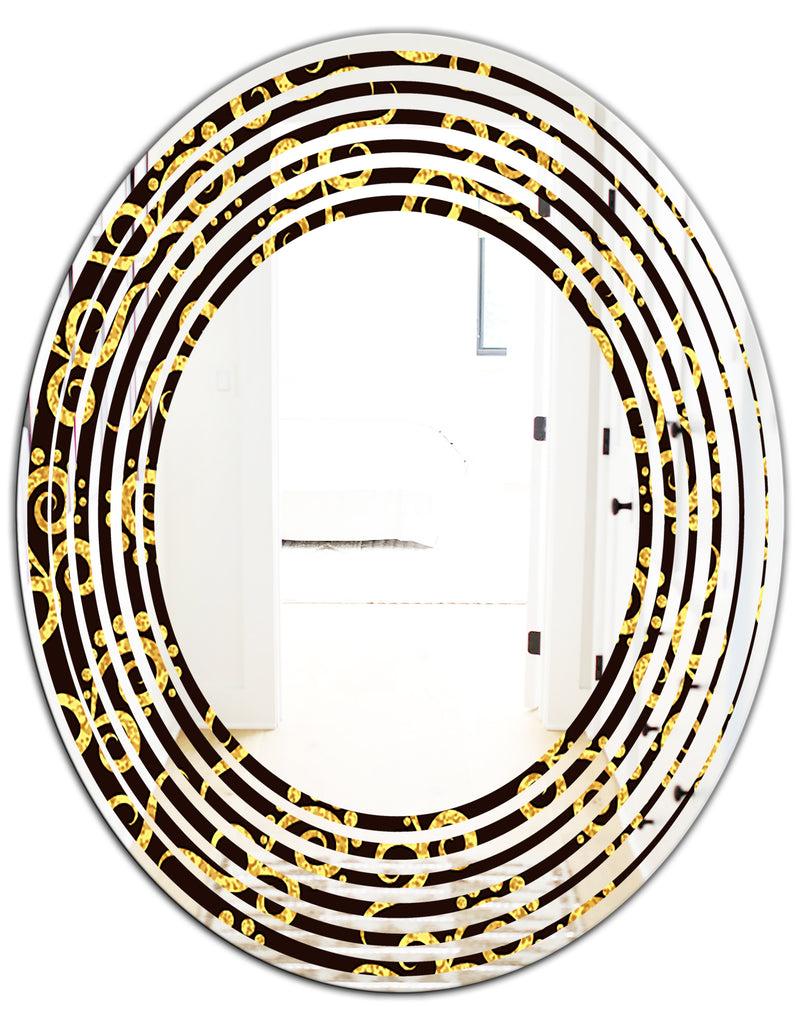 DesignQ Gold And Black Swirl II - Modern Round Or Oval Wall Mirror - Wave