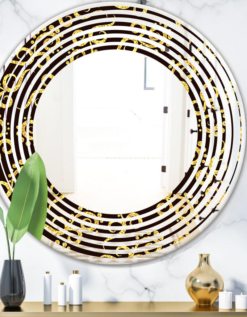DesignQ Gold and Black Swirl II - Modern Round or Oval Wall Mirror - Wave