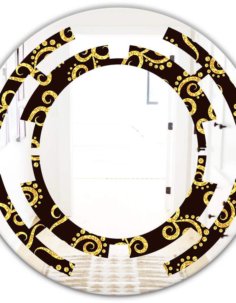 DesignQ Gold And Black Swirl II - Modern Round Or Oval Wall Mirror - Space