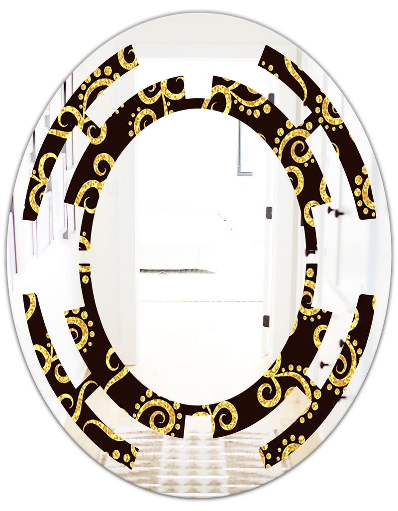 DesignQ Gold And Black Swirl II - Modern Round Or Oval Wall Mirror - Space