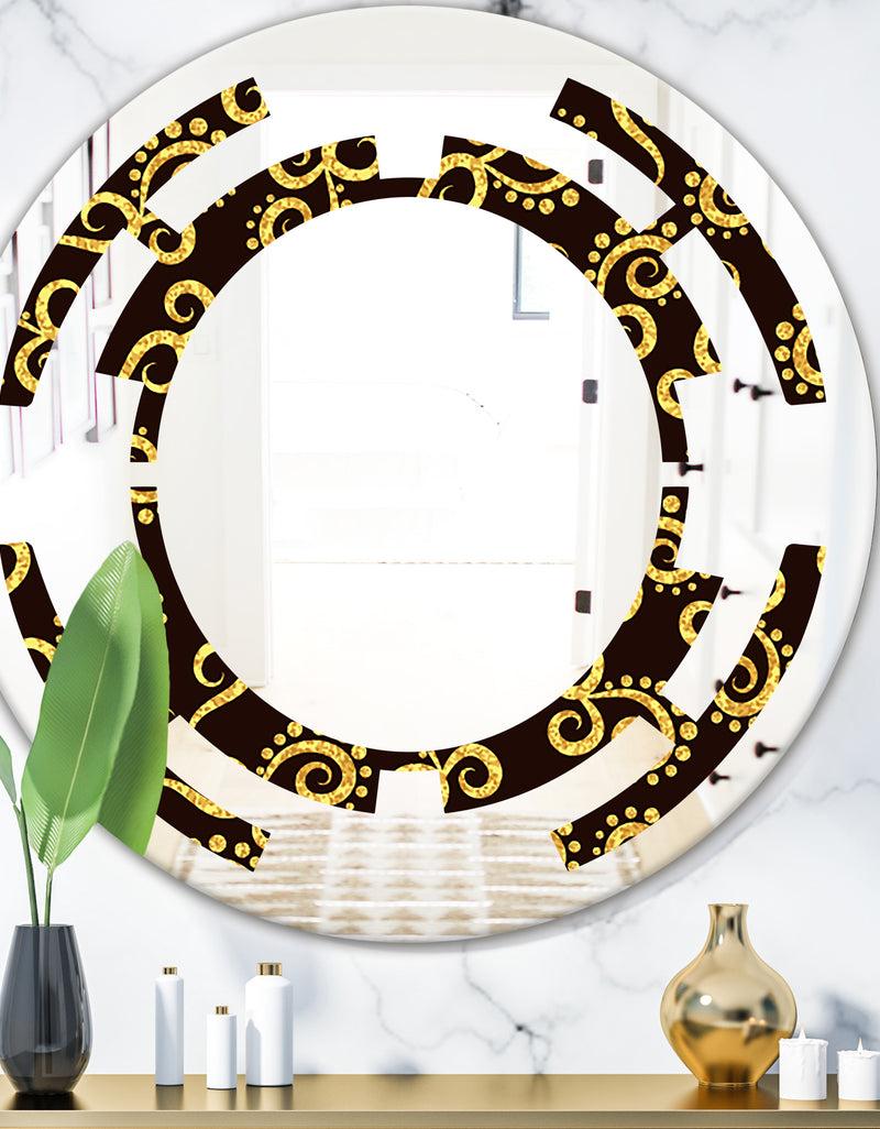 DesignQ Gold and Black Swirl II - Modern Round or Oval Wall Mirror - Space