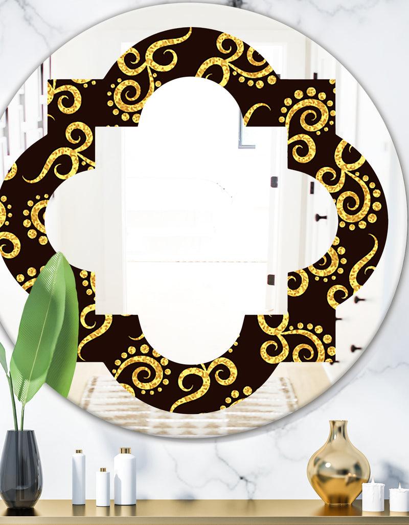 DesignQ Gold and Black Swirl II - Modern Round or Oval Wall Mirror - Quatrefoil