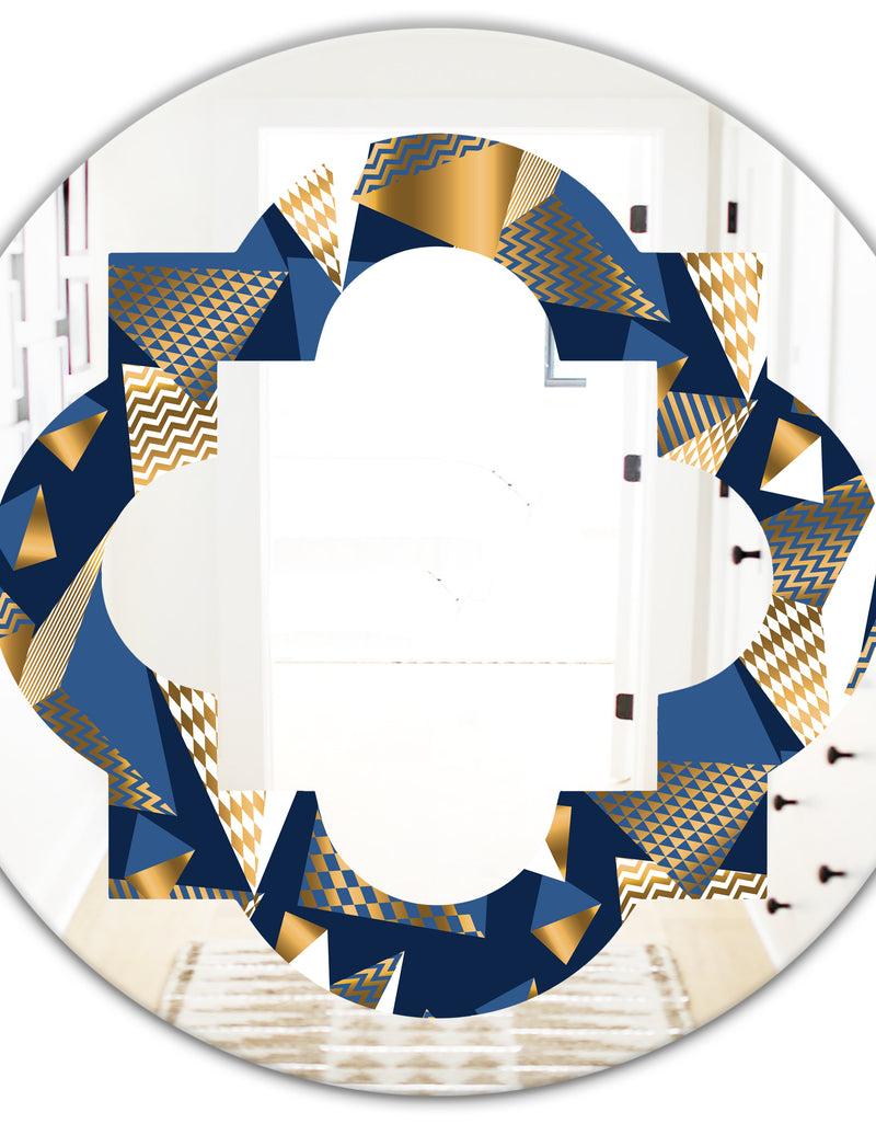 DesignQ Gold And Blue Cubes - Modern Round Or Oval Wall Mirror - Quatrefoil