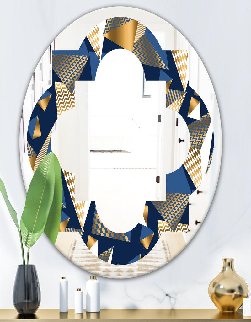 DesignQ Gold And Blue Cubes - Modern Round Or Oval Wall Mirror - Quatrefoil
