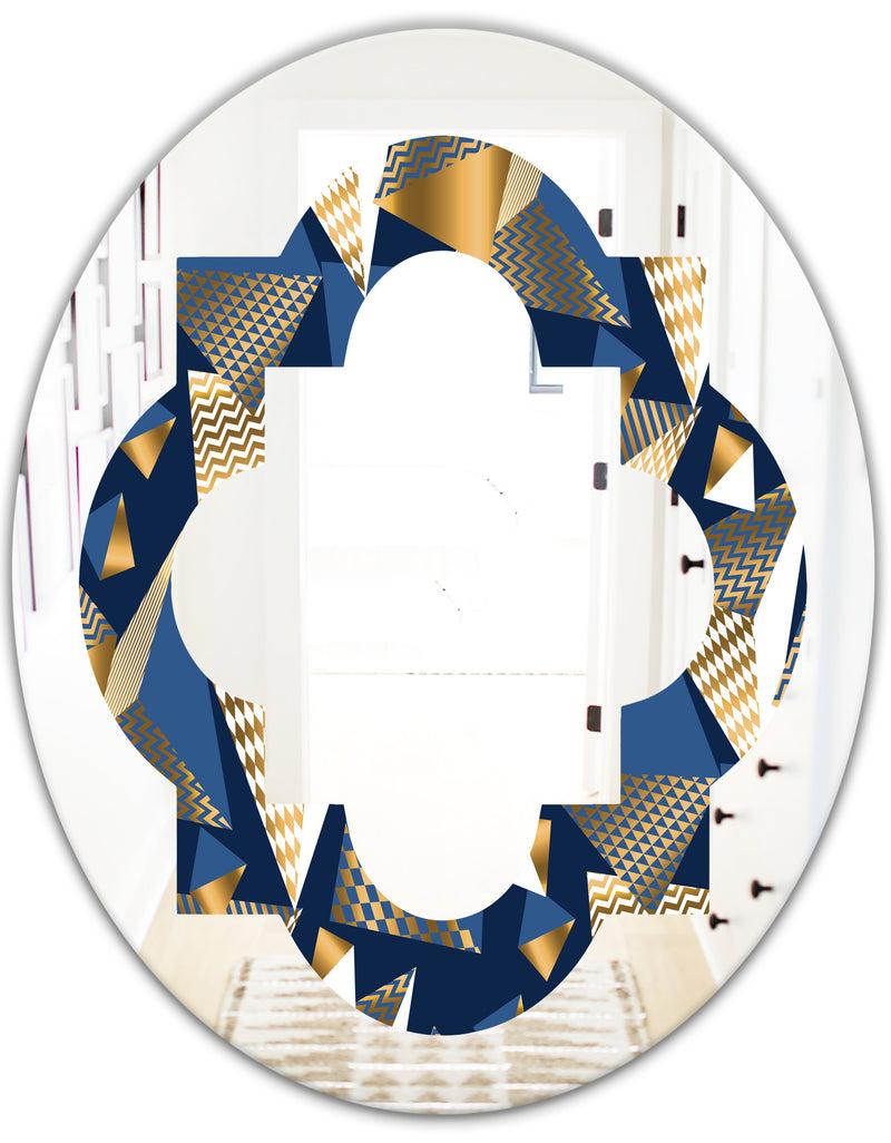 DesignQ Gold And Blue Cubes - Modern Round Or Oval Wall Mirror - Quatrefoil