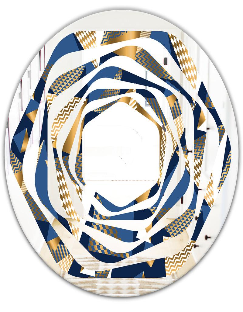 DesignQ Gold And Blue Cubes - Modern Round Or Oval Wall Mirror - Whirl