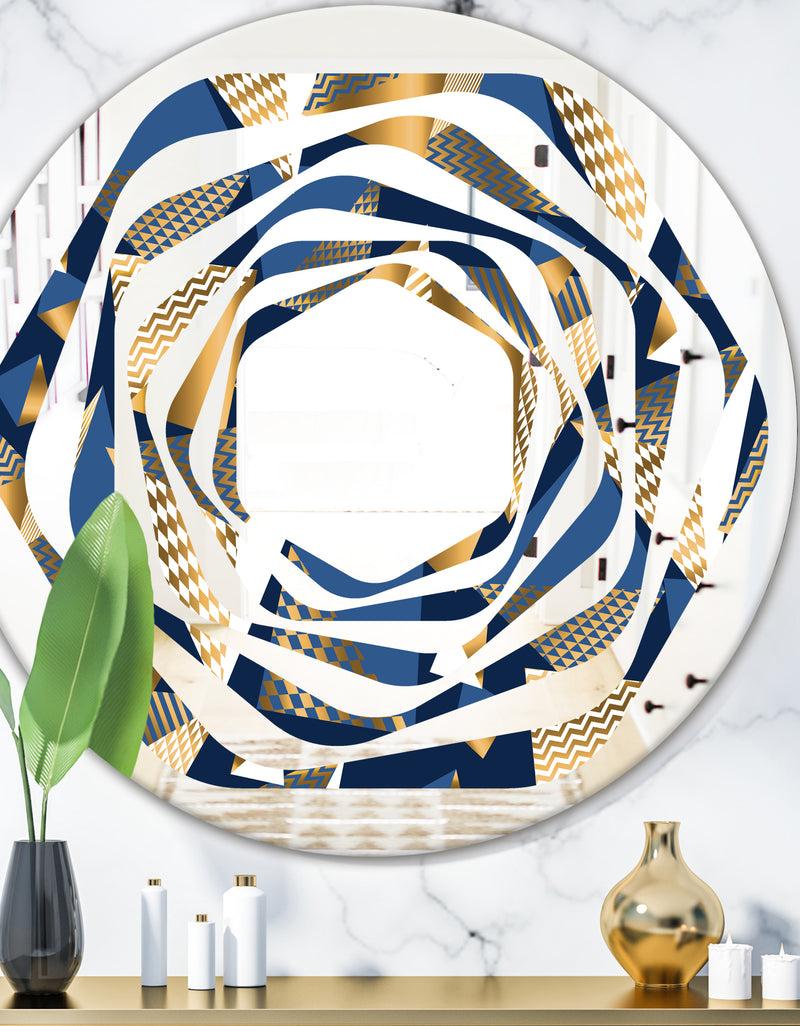 DesignQ Gold and Blue Cubes - Modern Round or Oval Wall Mirror - Whirl
