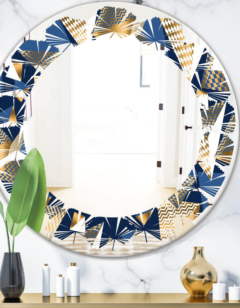 DesignQ Gold and Blue Cubes - Modern Round or Oval Wall Mirror - Leaves