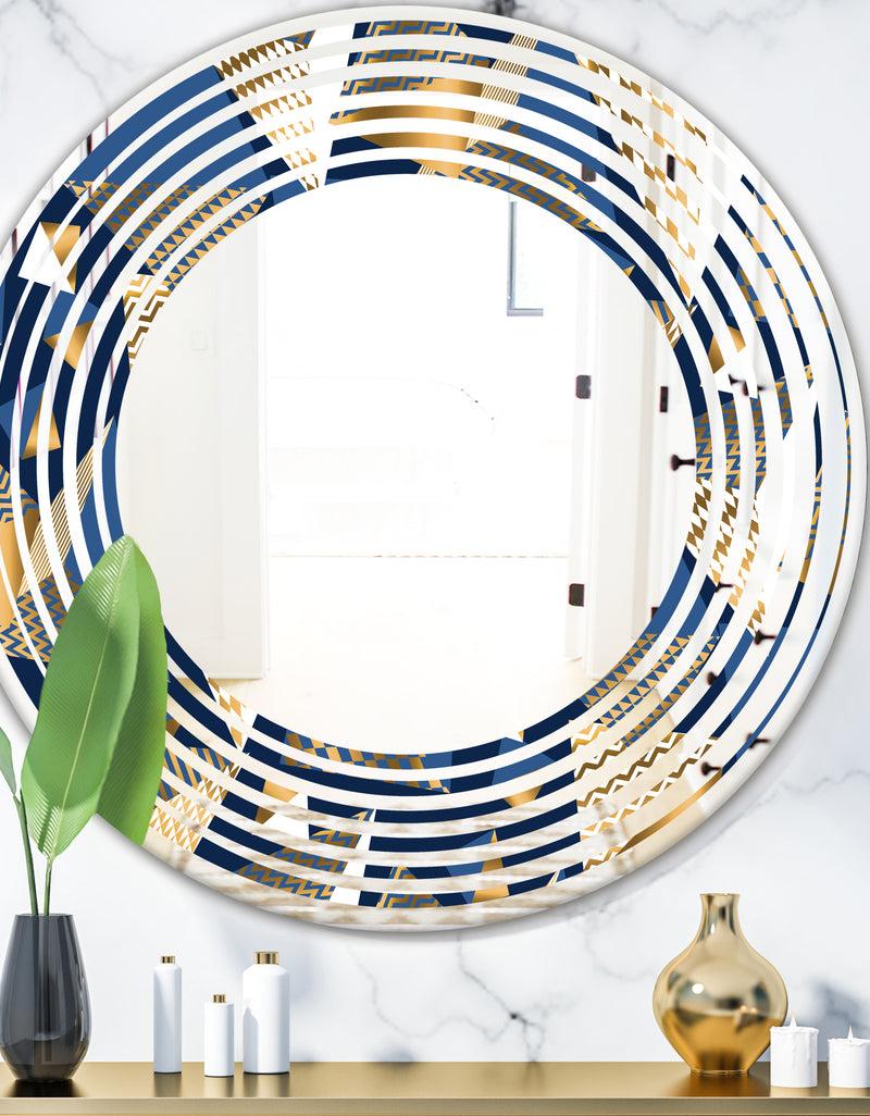 DesignQ Gold and Blue Cubes - Modern Round or Oval Wall Mirror - Wave