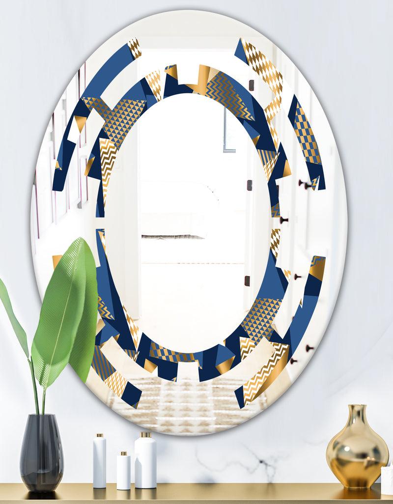 DesignQ Gold And Blue Cubes - Modern Round Or Oval Wall Mirror - Space