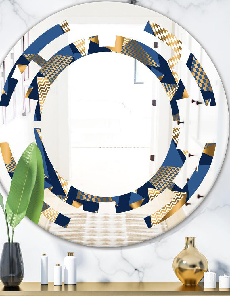 DesignQ Gold and Blue Cubes - Modern Round or Oval Wall Mirror - Space