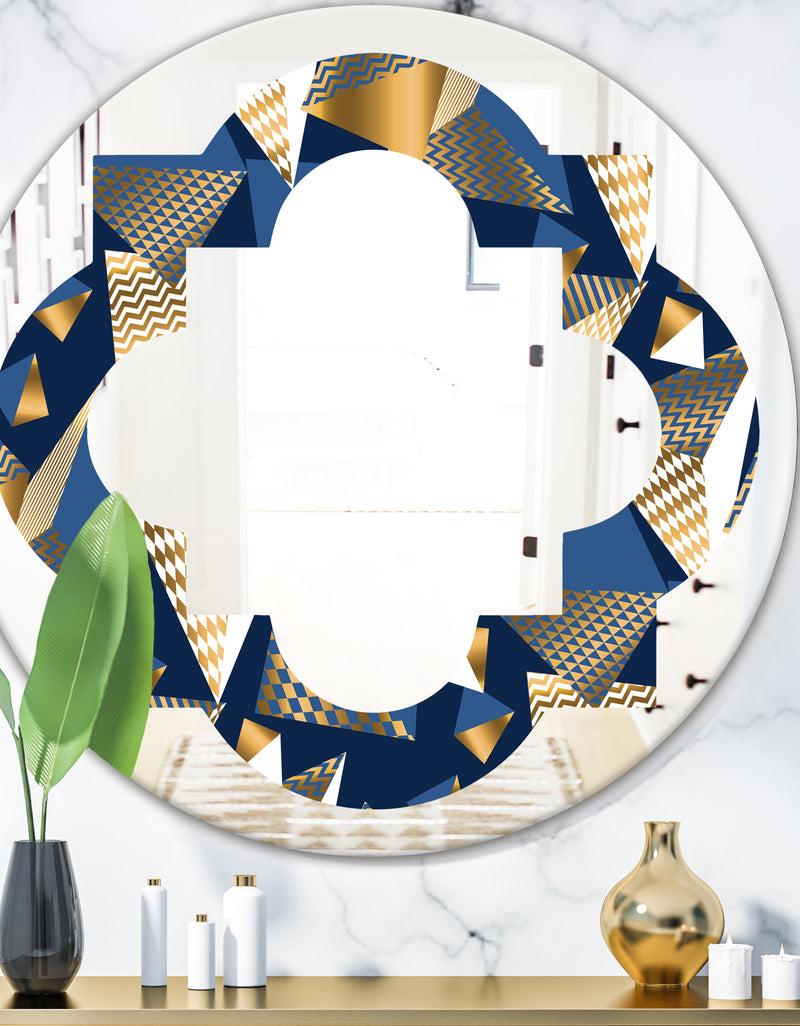 DesignQ Gold and Blue Cubes - Modern Round or Oval Wall Mirror - Quatrefoil