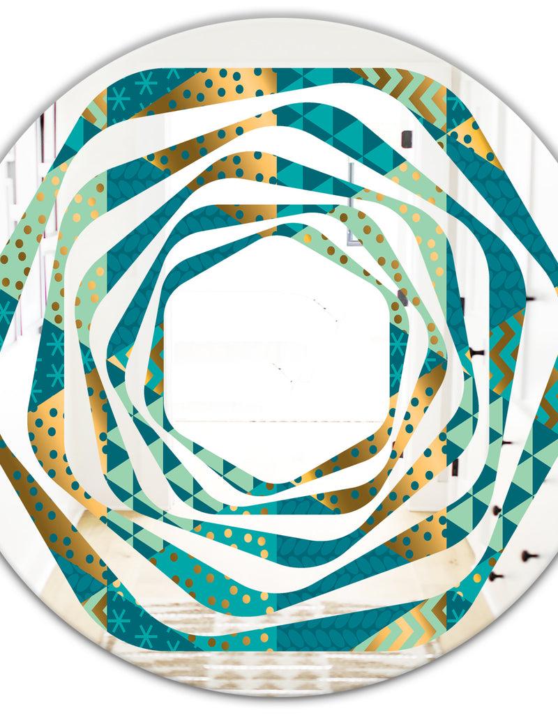 DesignQ Gold And Blue Dynamics I - Modern Round Or Oval Wall Mirror - Whirl