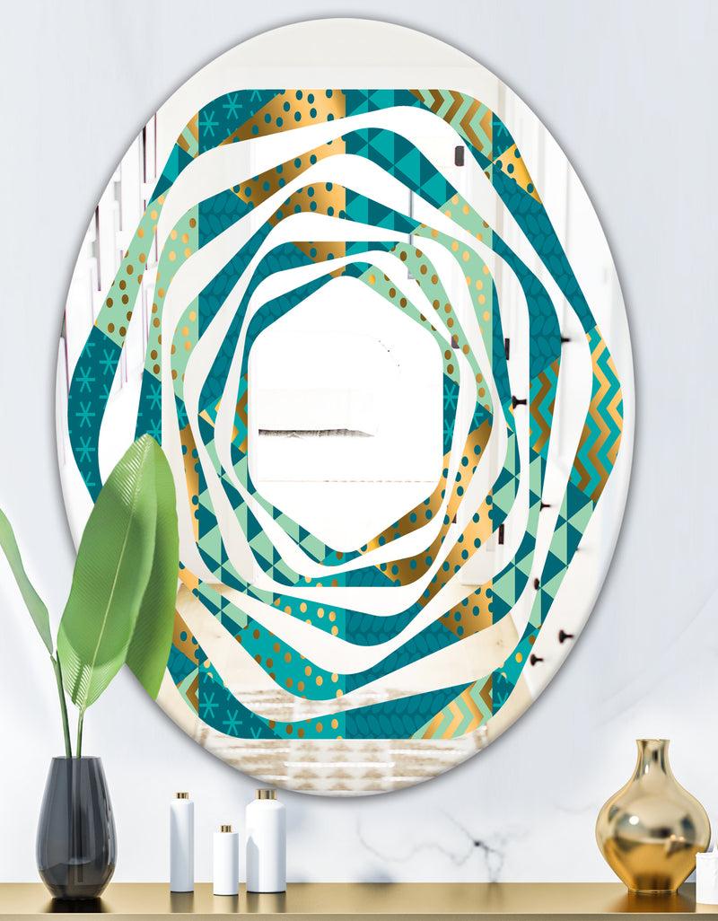 DesignQ Gold And Blue Dynamics I - Modern Round Or Oval Wall Mirror - Whirl