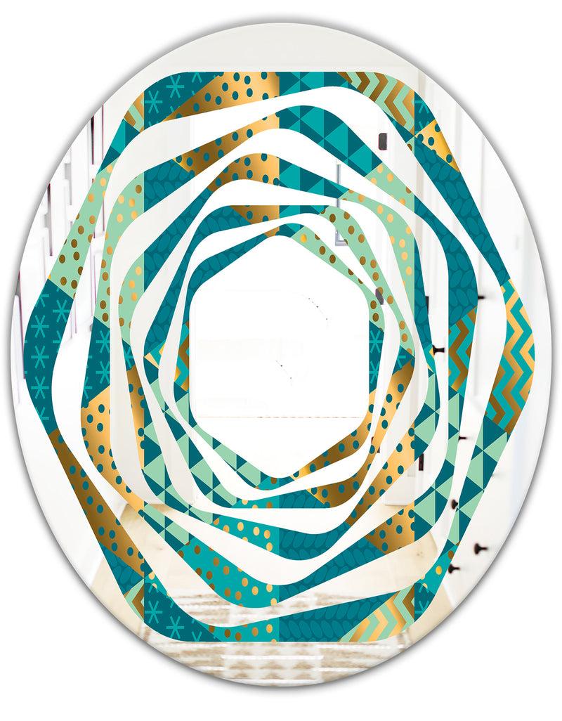 DesignQ Gold And Blue Dynamics I - Modern Round Or Oval Wall Mirror - Whirl